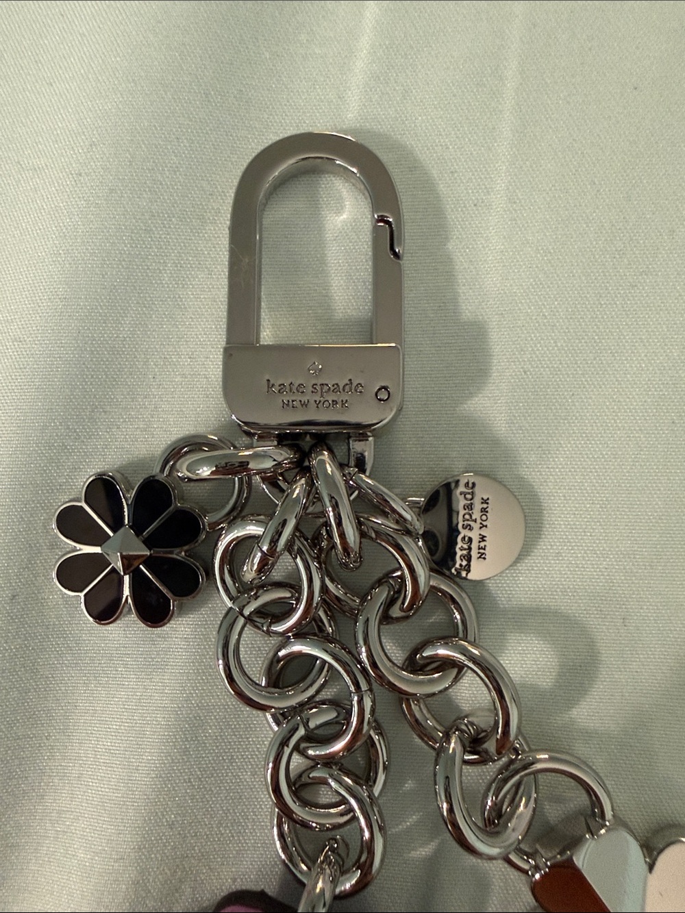 Kate Spade Flower Dangle Bag Charm Keychain Wisteria Purple Silver - Picture 3 of 8